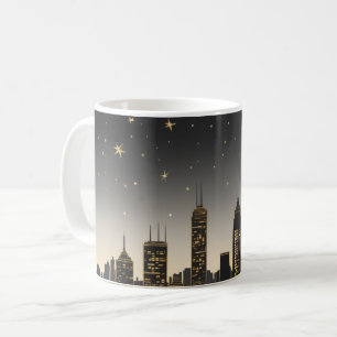 Sleek skyline silhouette of a city at night coffee mug