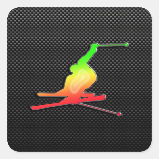 Sleek Snow Skiing Square Sticker (Front)