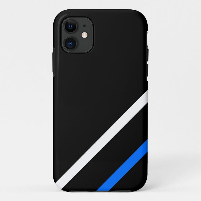 Sleek Sporty White Blue Racing Stripes On Black Case-Mate iPhone Case (Back)