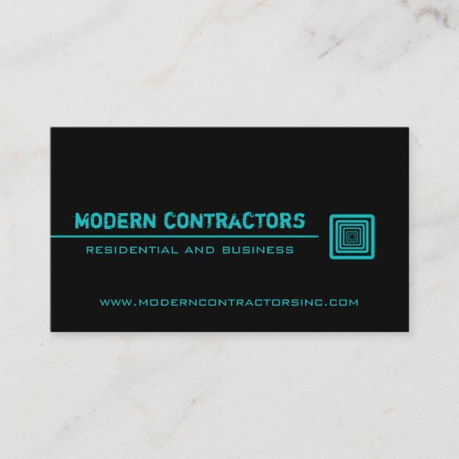 Sleek Square Business Card, Black and Turquoise Card (Front)