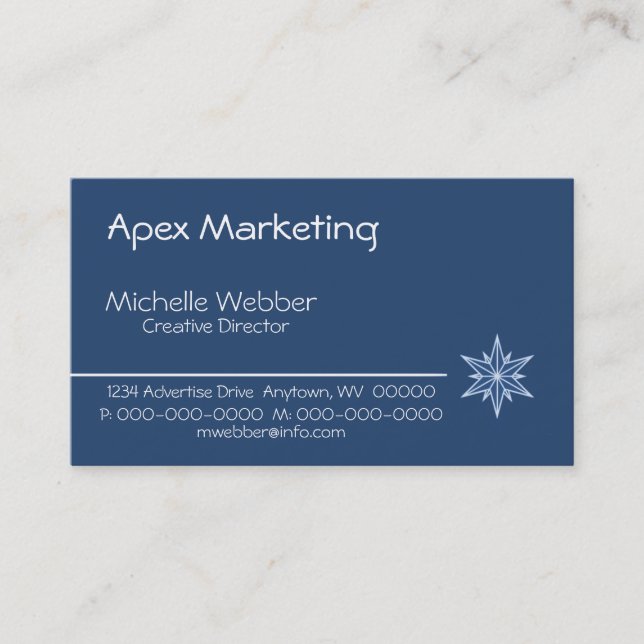 Sleek Starburst Business Card, Blue Card (Front)