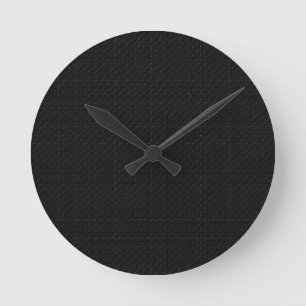 Sleek Stealth Black Carbon Micro Tech Texture Round Clock