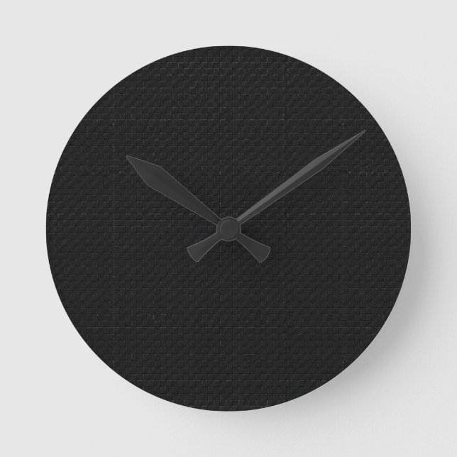 Sleek Stealth Black Carbon Micro Tech Texture Round Clock (Front)