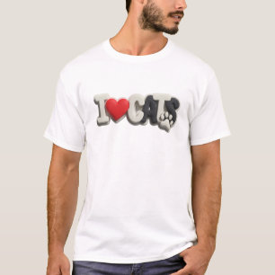 Sleek & Stylish White I LOVE CATS Artistic Motif T-Shirt