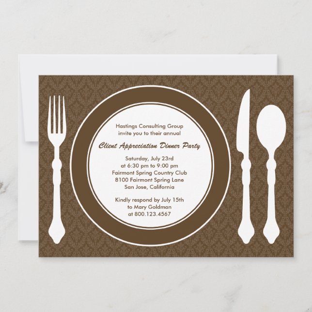 Sleek Tabletop Corporate Party Invitation - Brown (Front)