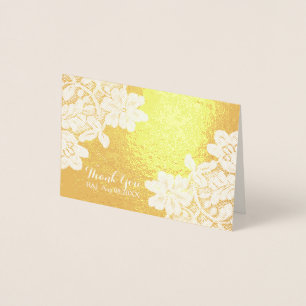 Sleek Vintage Lace Wedding Thank You Foil Card