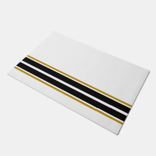 Sleek White Bold Black Bottom Edge Racing Stripes Doormat