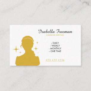 Sleek White & Gold Maid Silhouette House Cleaning Business Card