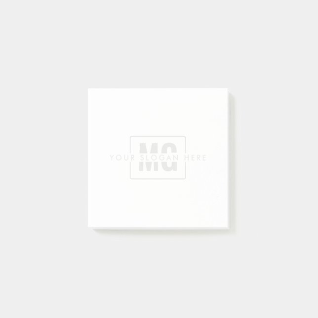 Sleek White Professional Modern Monogram Watermark Post-it Notes (Front)