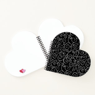 Sleek White Scrolling Curves on Black Notebook