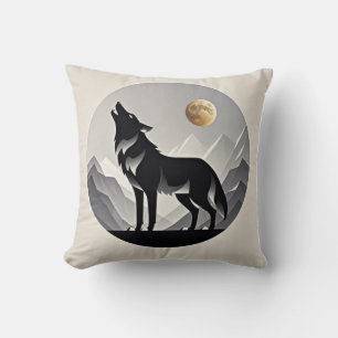 Sleek wolf silhouette black grey minimalist cushion