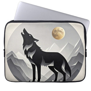 Sleek wolf silhouette black grey minimalist laptop sleeve