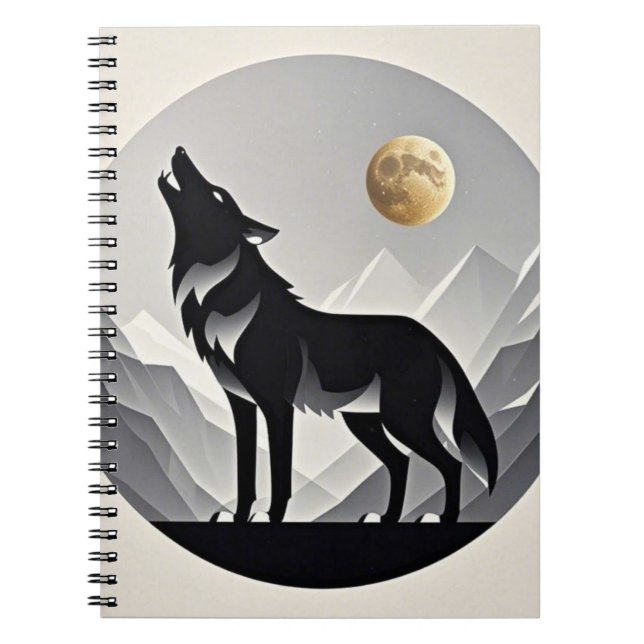 Sleek wolf silhouette black grey minimalist notebook (Front)