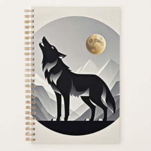 Sleek wolf silhouette black grey minimalist planner