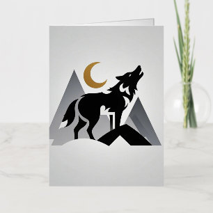 Sleek wolf silhouette howling crescent moon foil greeting card