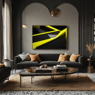 Sleek Yellow Black Geometric Abstract Shard Canvas Print