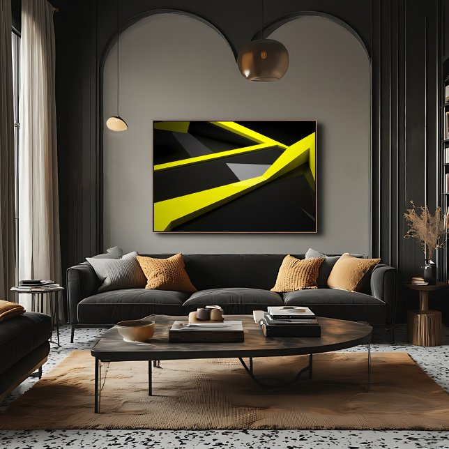 Sleek Yellow Black Geometric Abstract Shard Canvas Print (Creator Uploaded)