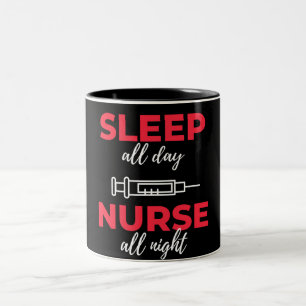 Sleep All Day Nurse All Night Two-Tone Coffee Mug