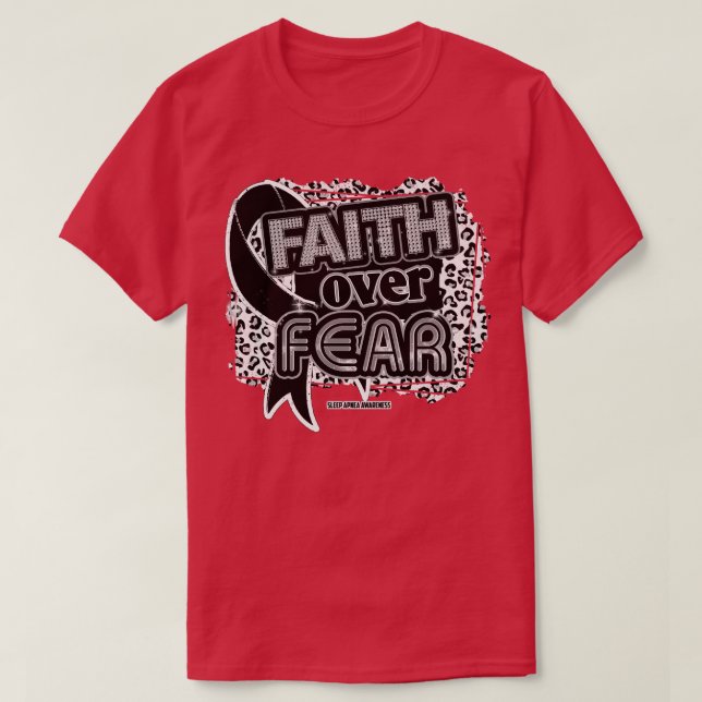 Sleep Apnoea Awareness Ribbon Faith Over Fear Leop T-Shirt (Design Front)