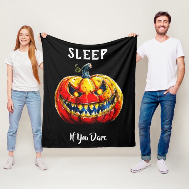 sLEEP if you dare Halloween Smiling Pumpkin Fleece Blanket (In Situ)