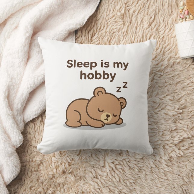 Sleep Is My Hobby – Cute Cartoon Bear Design Cushion (Blanket)