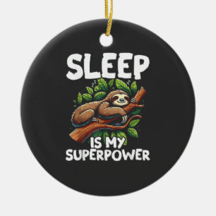 Sleep is My Superpower Sloth T-Shirt Ceramic Tree Decoration
