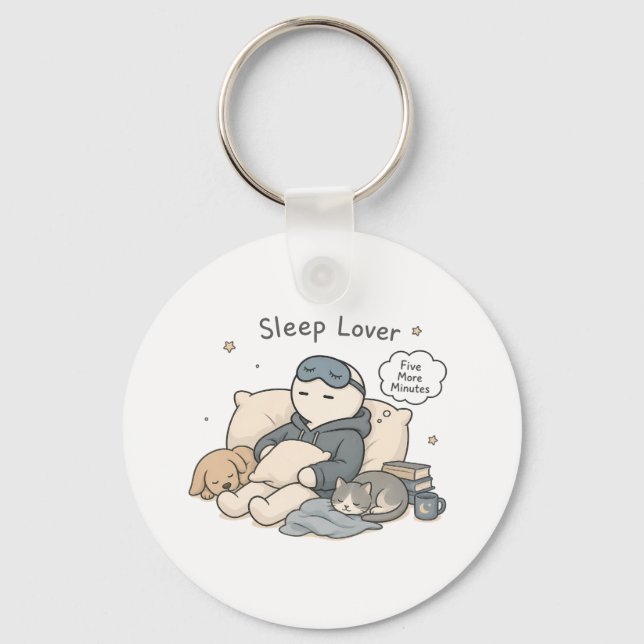 Sleep Lover Five More Minutes Funny Sleep Meme Key Ring (Front)