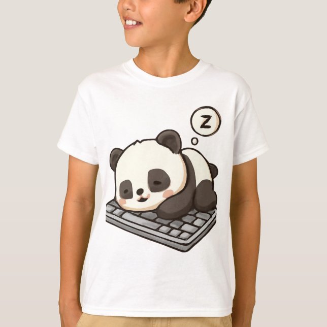  Sleep Mode Panda on Keyboard Art T-Shirt (Front)