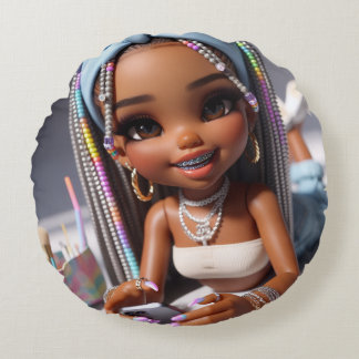 Sleep Tight Dream Bright CHIBI DOLL Round Cushion