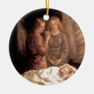 Sleep - Two guardian angels and children Ceramic Tree Decoration