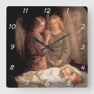 Sleep - Two guardian angels and children Square Wall Clock