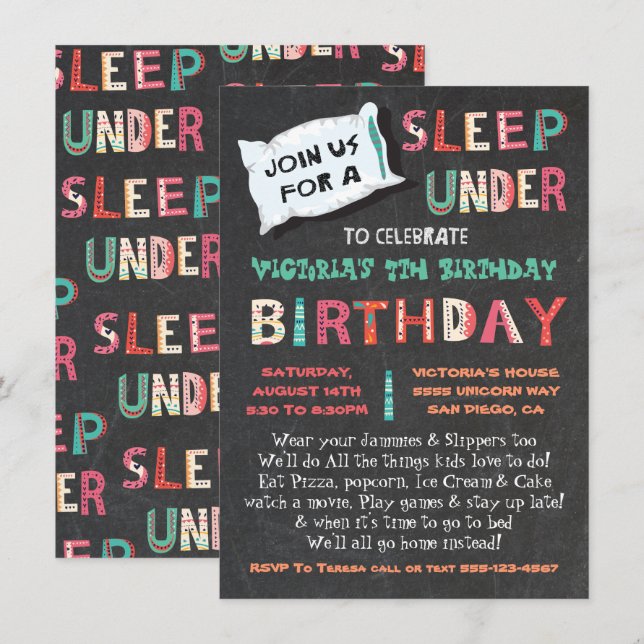 Sleep Under Birthday Party Invitation (Front/Back)