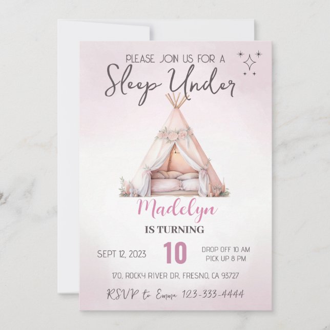 Sleep Under Boho Teepee Sleepover Late Over  Invitation (Front)