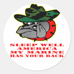 Sleep Well America My Marine Has Your Back USMC Classic Round Sticker