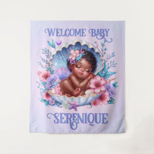 Sleeping African American Baby Girl Seashell Tapestry