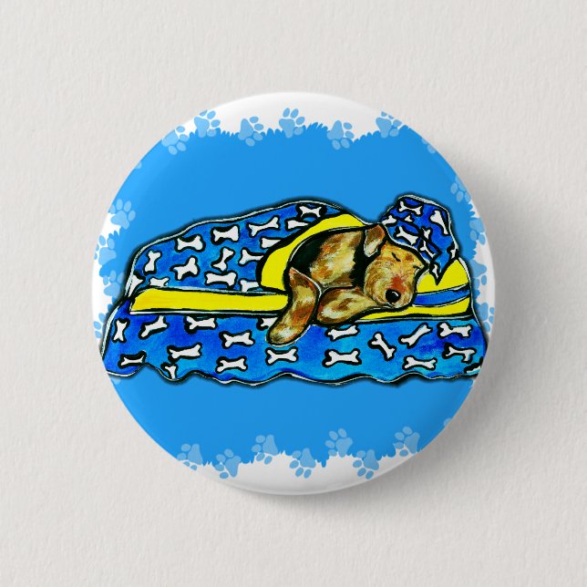 Sleeping Airedale 6 Cm Round Badge (Front)