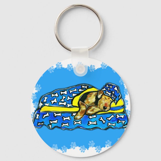 Sleeping Airedale Key Ring (Front)