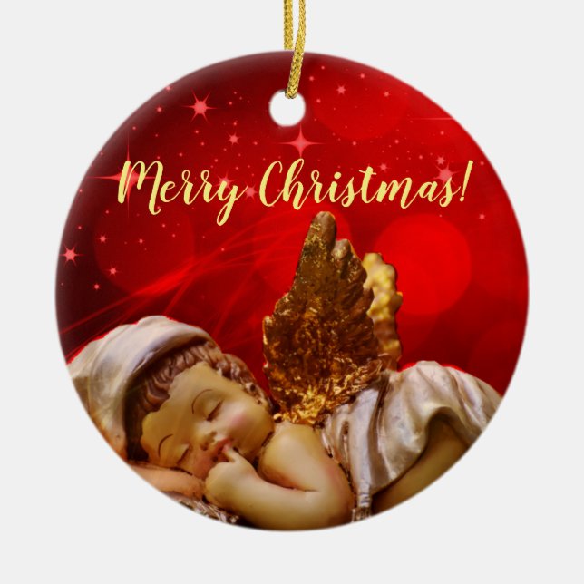 Sleeping Angel Baby Jesus Christmas Ceramic Tree Decoration (Front)