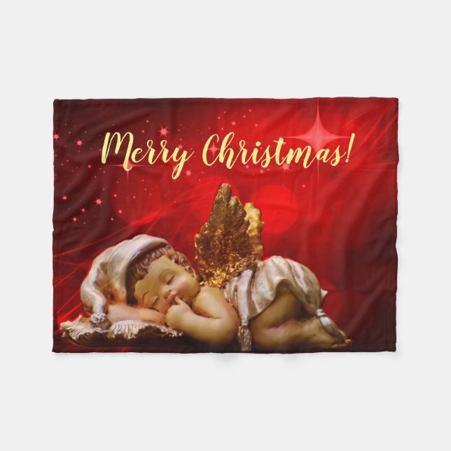 Sleeping Angel Baby Jesus Christmas Fleece Blanket (Front (Horizontal))