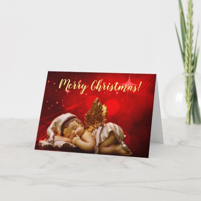 Sleeping Angel Baby Jesus Christmas Holiday Card (Front)