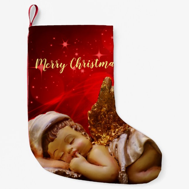Sleeping Angel Baby Jesus Christmas Small Christmas Stocking (Front)