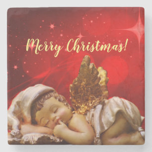 Sleeping Angel Baby Jesus Christmas Stone Coaster