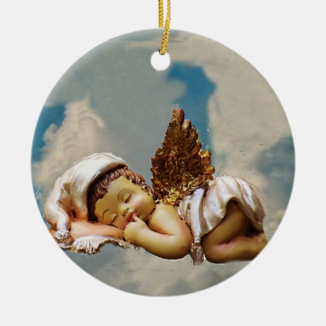 Sleeping Angel Ceramic Tree Decoration (Front)