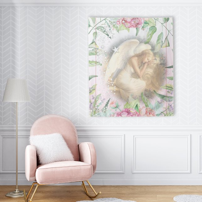 Sleeping Angel with Wings Floral Tapestry (Creator Uploaded)