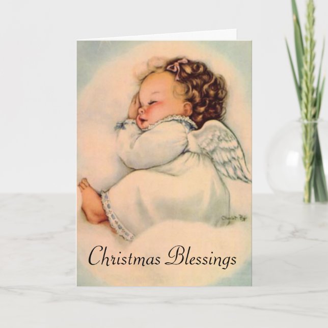 Sleeping Baby Angel Christmas Holiday Card (Front)