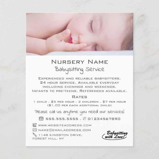 Sleeping Baby Babysitting, Daycare, Nursery Advert Flyer (Front)