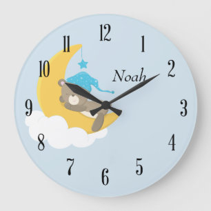 Sleeping Baby Bear with Name and Numbers Large Clock