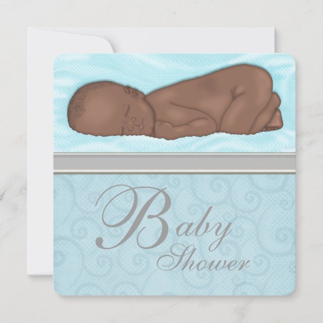Sleeping Baby Boy Blue Grey Baby Shower Invitation (Front)