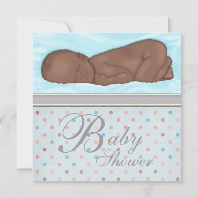 Sleeping Baby Boy Blue Grey Baby Shower Invitation (Front)