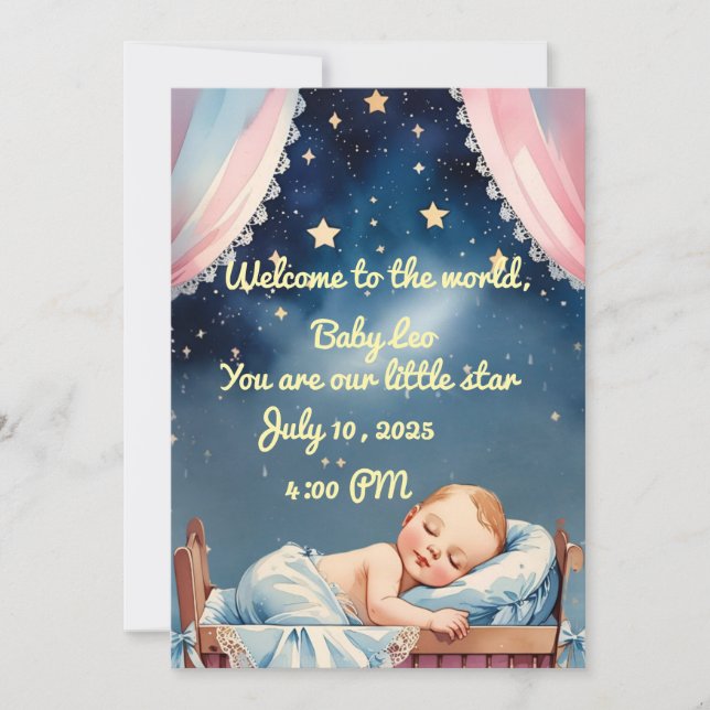 "Sleeping Baby Boy Invitation (Front)